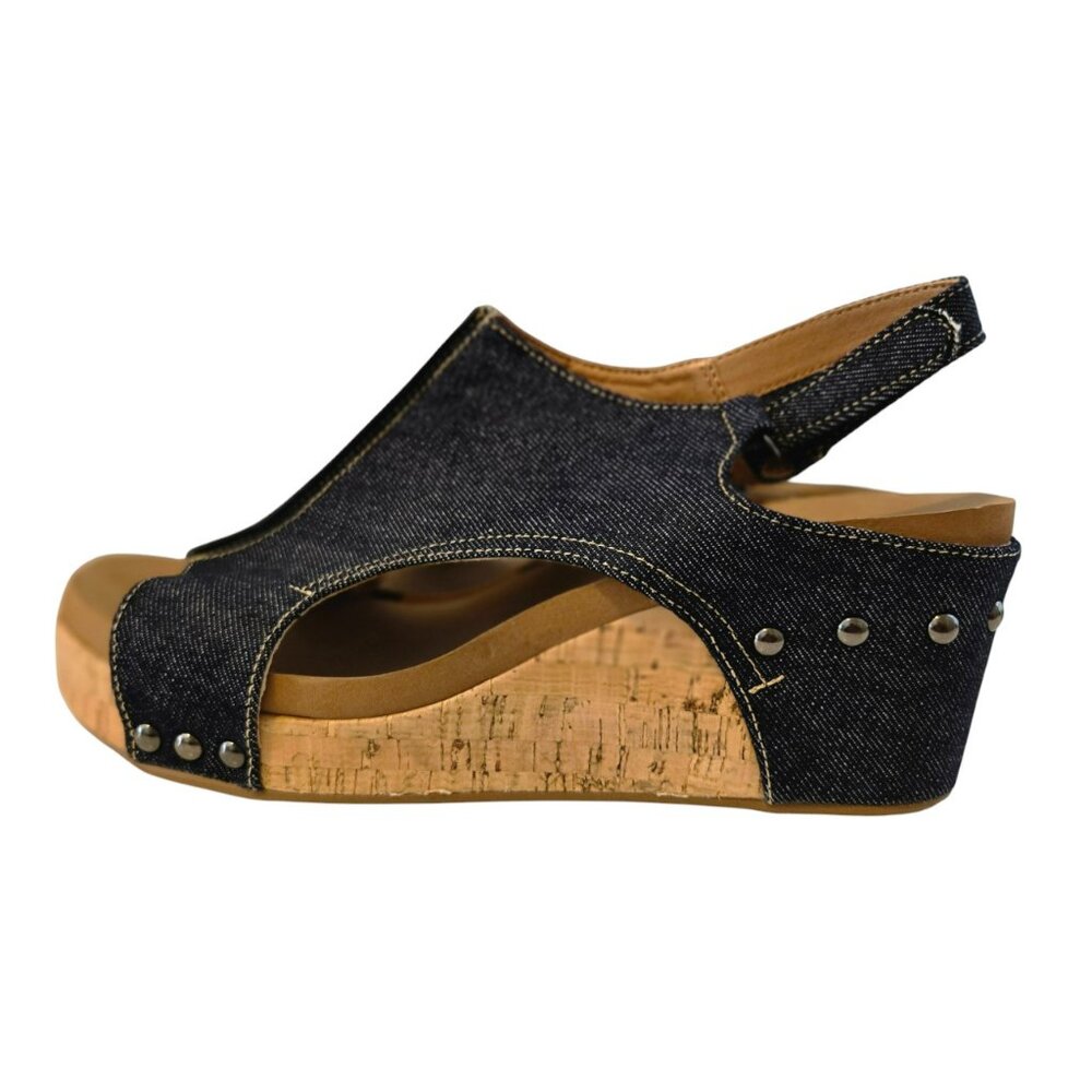 Corkys Footwear Size 9 Women's Wedge Sandals Cork and Denim Blue